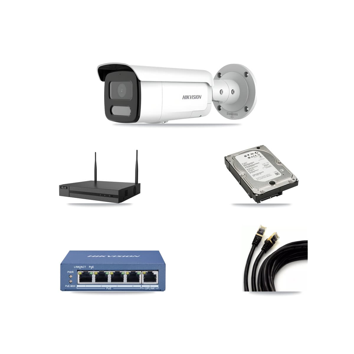 Hikvision & HiLook 4-Channel 4MP – 5MP CCTV Kit — 3 4MP Bullet + 1 5MP Dome Cameras + 5TB Recording