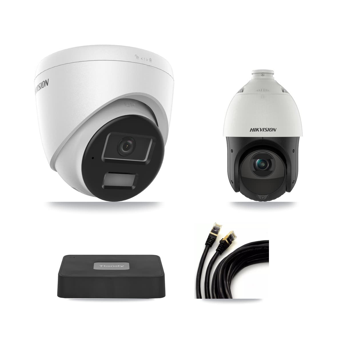 Hikvision & Tiandy 4-Channel 4MP CCTV Kit — 1 DS-2CD1343G2 Turret + 1 DS-2DE4425IW PTZ Cameras + 3TB Recording - Image 1