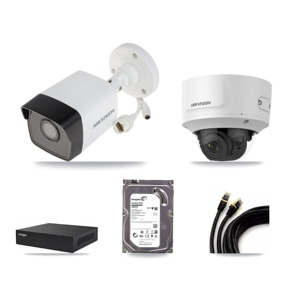 Hikvision & Longse 8-Channel 2MP – 5MP CCTV Kit — 1 5MP Bullet + 1 2MP Dome Cameras + 2TB Recording - Image 1