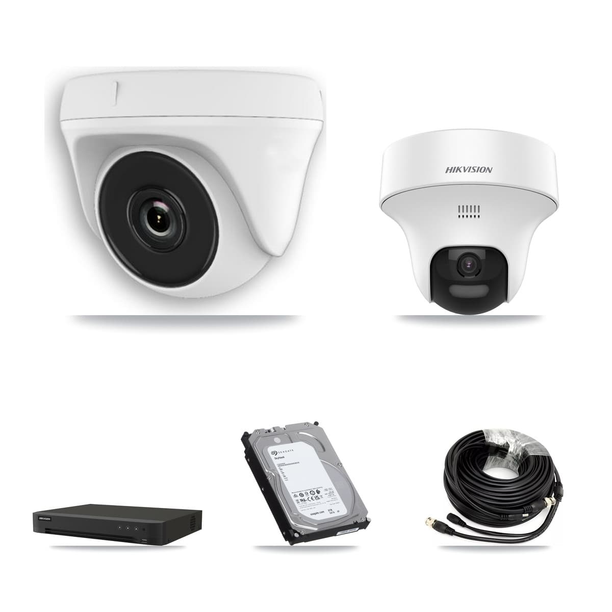 Hikvision 16-Channel 2MP – 5MP CCTV Kit — 2 DS-2CE70K0T 5MP Turret + 6 White HDT-2MP-N20W 2MP Dome Cameras + 6TB Recording (IDS-7216HQHI Recorder)