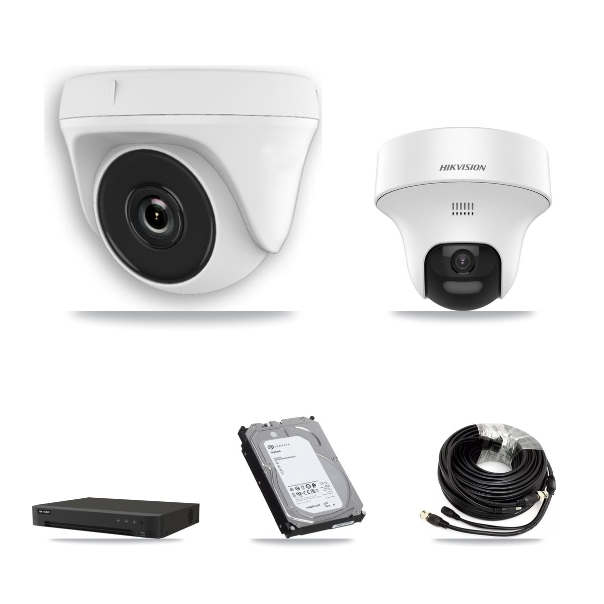Hikvision 16-Channel 2MP – 5MP CCTV Kit — 2 DS-2CE70K0T 5MP Turret + 6 White HDT-2MP-N20W 2MP Dome Cameras + 6TB Recording (IDS-7216HQHI Recorder) - Image 1