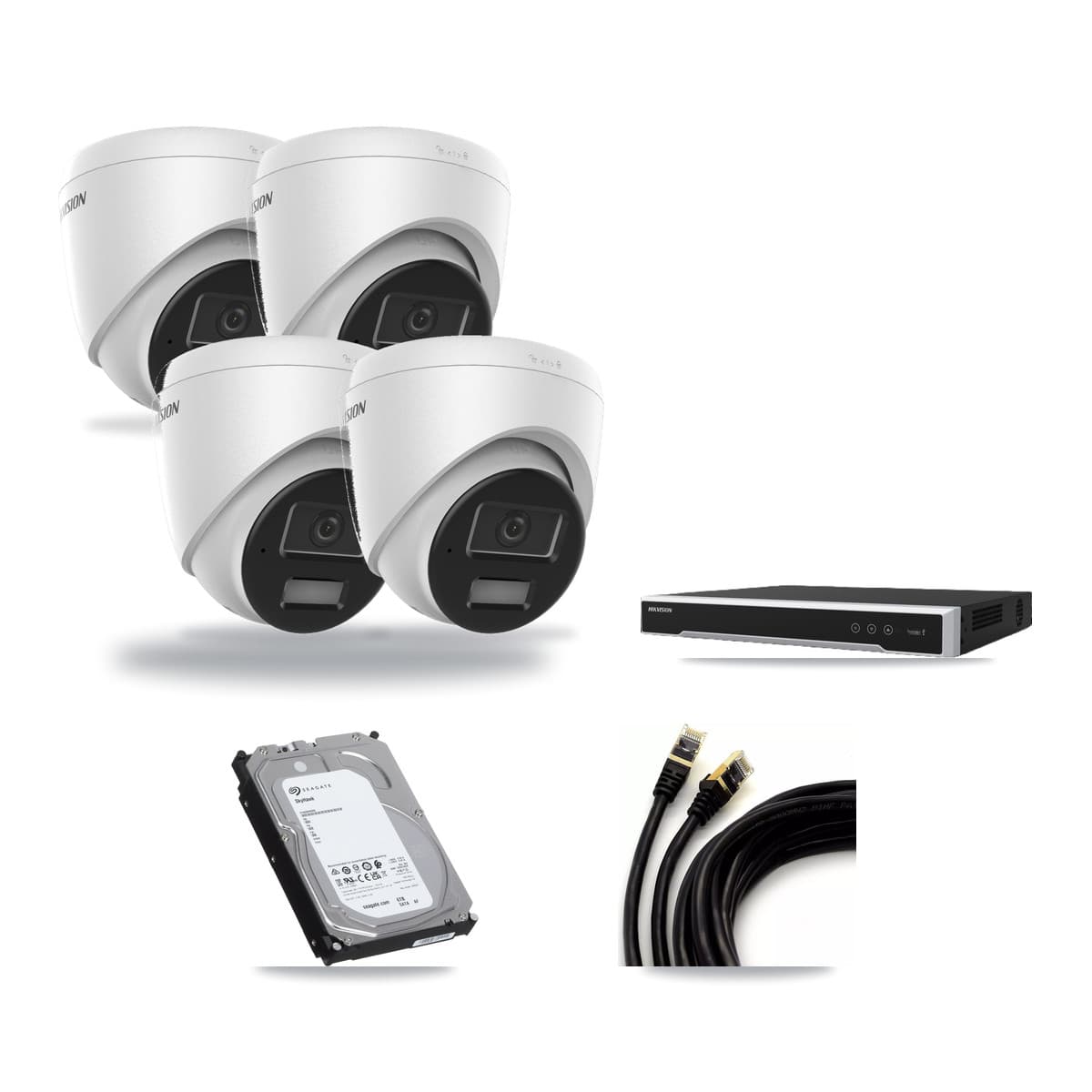 Hikvision 8-Channel 4MP CCTV Kit — 4 DS-2CD1343G2 Turret Cameras + 6TB Recording (DS-7608NI-M2 Recorder) - Image 1