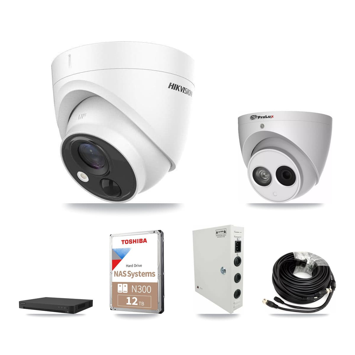 Hikvision & Prolux 32-Channel 4MP – 5MP CCTV Kit — 22 DS-2CE71H0T 5MP + 1 PXC-612C4W-A 4MP Turret Cameras + 2× 12TB Recording