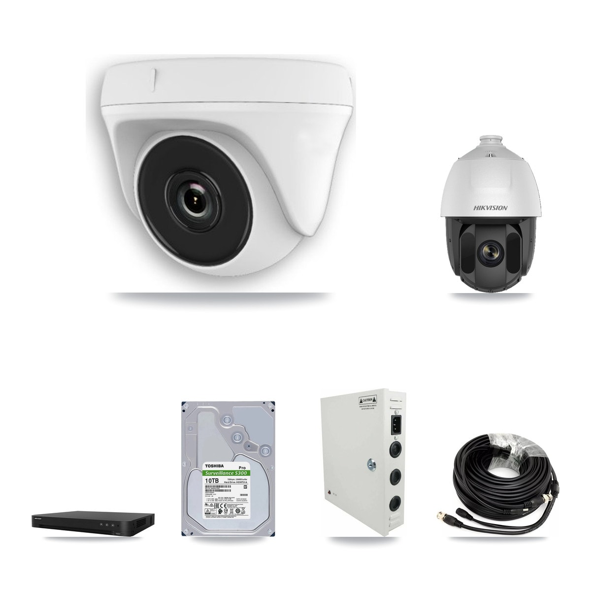 Hikvision 16-Channel 2MP CCTV Kit — 1 DS-2AE5225TI PTZ + 15 White HDT-2MP-N20W Dome Cameras + 10TB Recording (DS-7216HGHI Recorder)