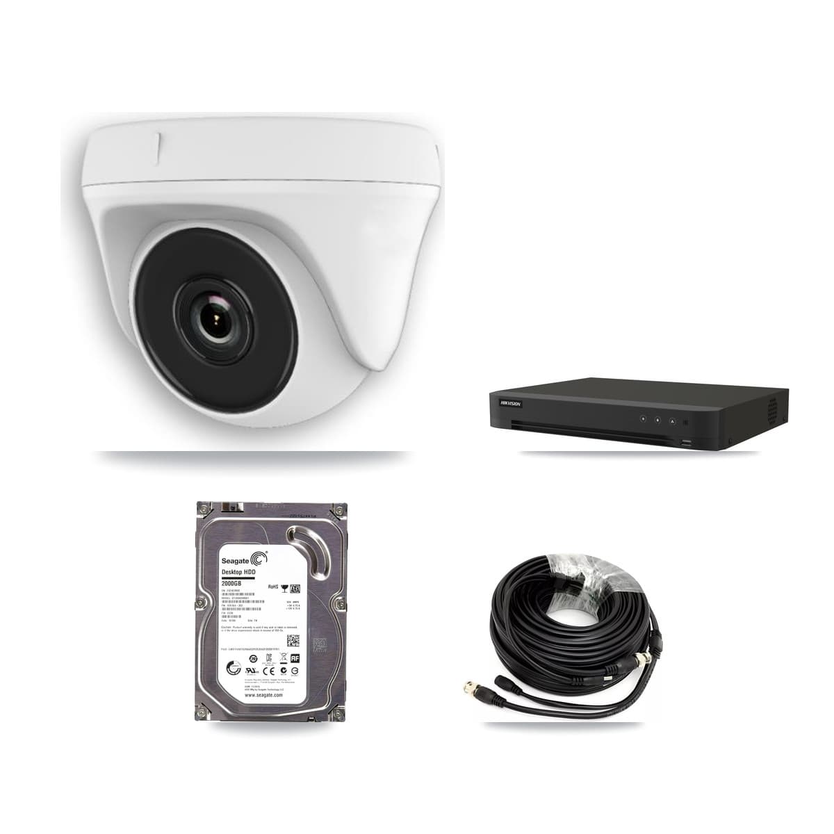 Hikvision 8-Channel 2MP CCTV Kit — 8 White HDT-2MP-N20W-2.8MM Dome Cameras + 2TB Recording (IDS-7208HUHI-M1/XT Recorder)