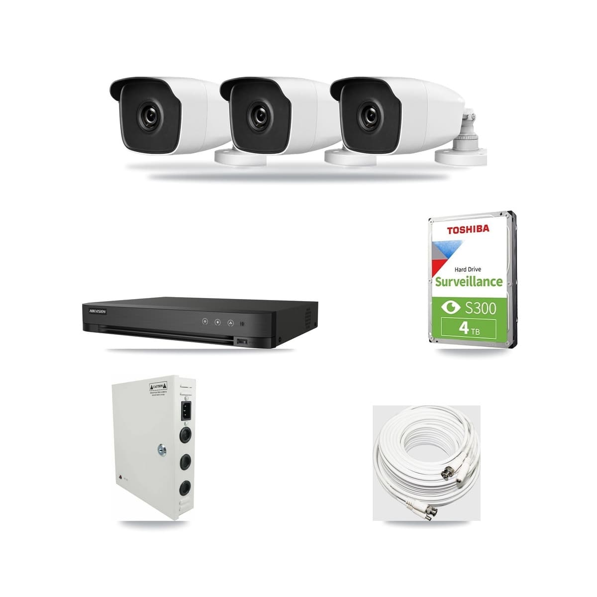 HiLook & Hikvision 4-Channel 3MP CCTV Kit — 3 Bullet Cameras + 4TB Recording (DS-7204HUHI Recorder) - Image 1