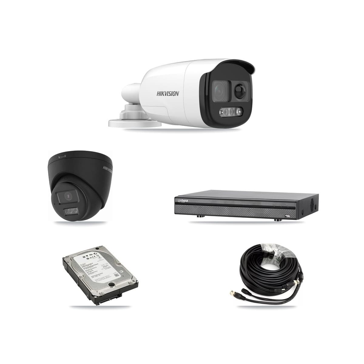 Hikvision & Dahua 8-Channel 5MP – 4K CCTV Kit — 2 5MP Bullet + 1 Black 4K Turret Cameras + 5TB Recording