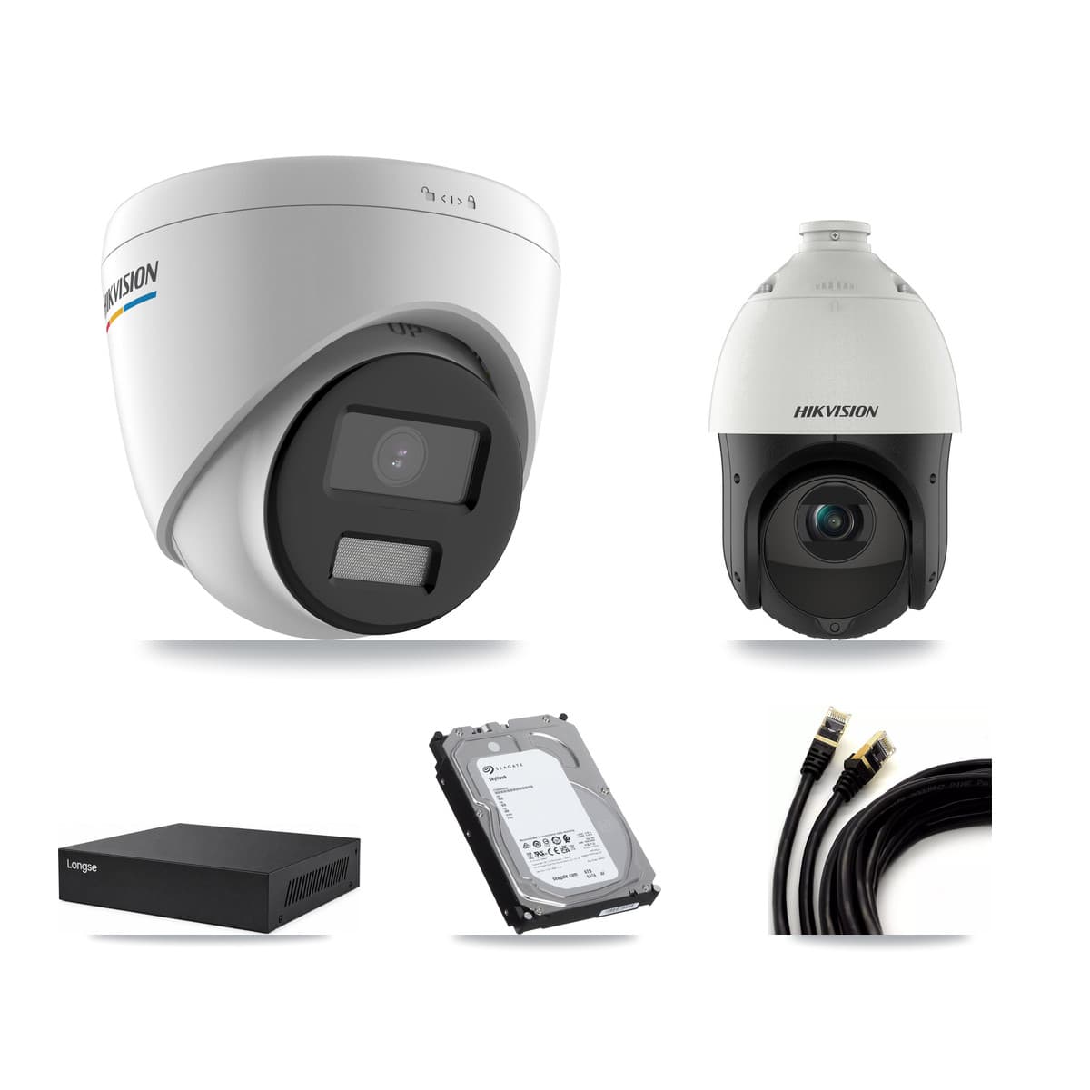 Hikvision & Longse 8-Channel 2MP – 4MP CCTV Kit — 7 2MP Turret + 1 4MP PTZ Cameras + 6TB Recording