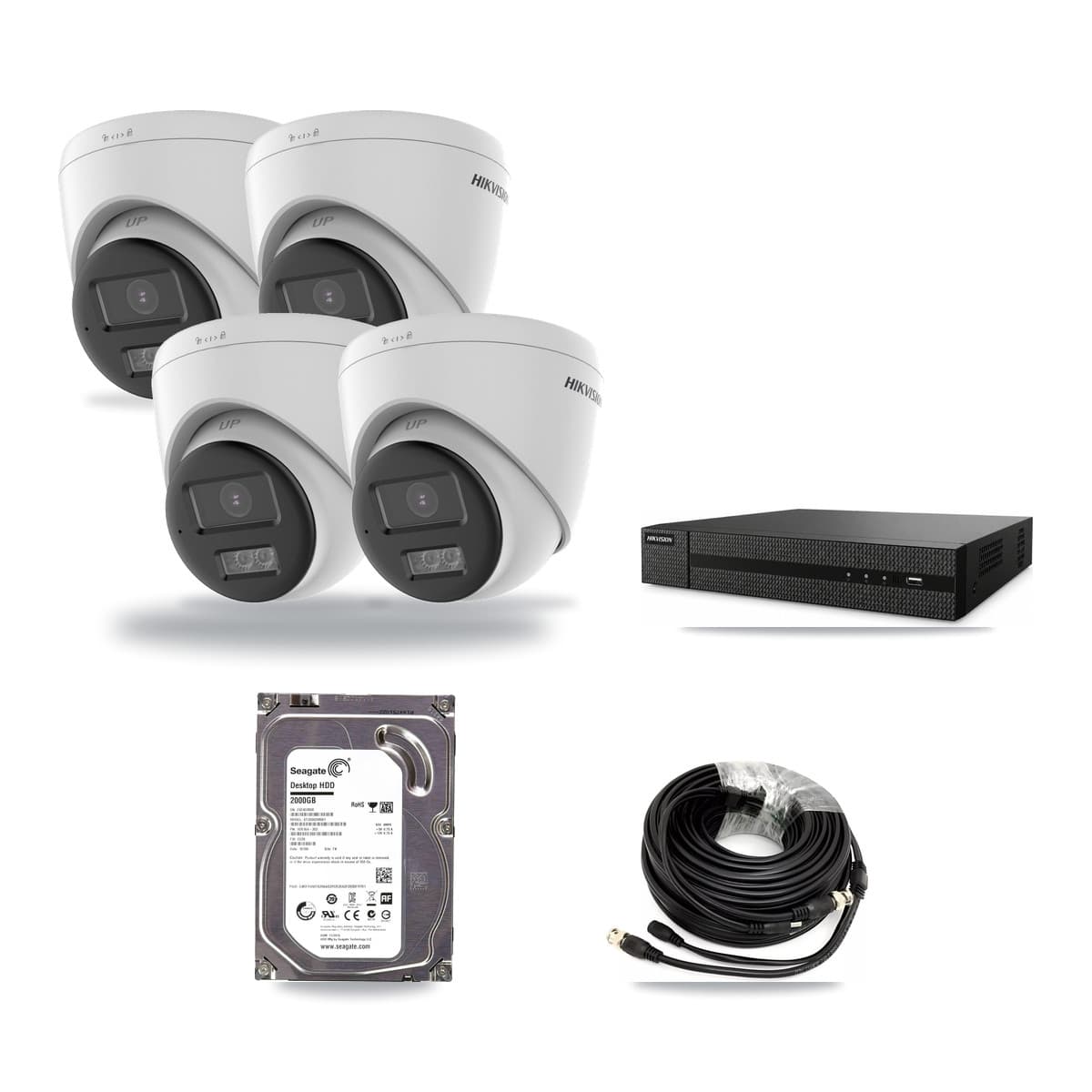Hikvision 8-Channel 5MP CCTV Kit — 4 DS-2CE78K0T-LTS Turret Cameras + 2TB Recording (DVR-8CH-HYL8MP Recorder) - Image 1