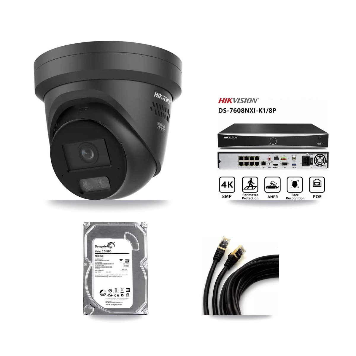 Hikvision 8-Channel 4K CCTV Kit — 1 Black Turret Camera + 1TB Recording - Image 1