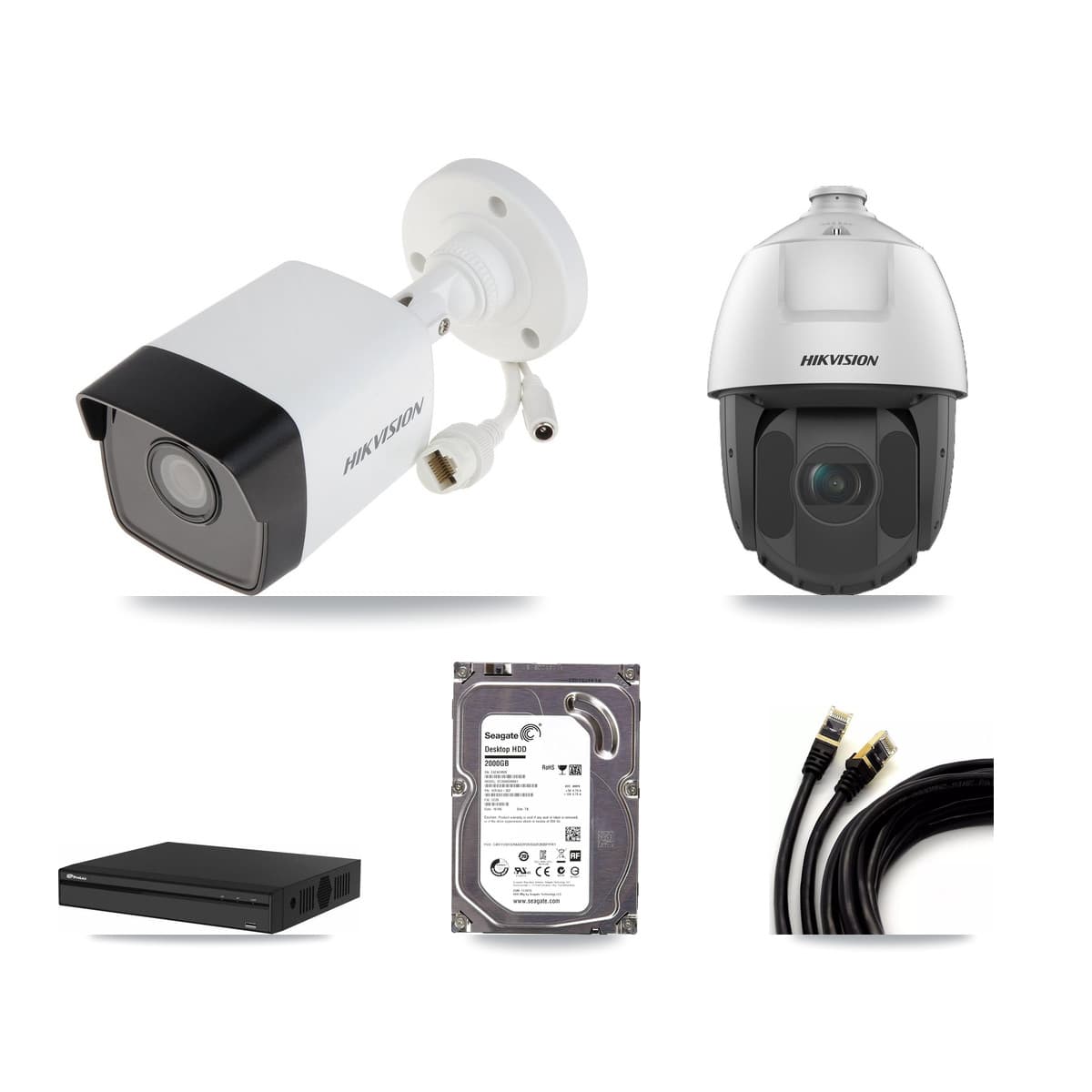 Hikvision & Prolux 4-Channel 2MP – 5MP CCTV Kit — 1 5MP Bullet + 1 2MP PTZ Cameras + 2TB Recording