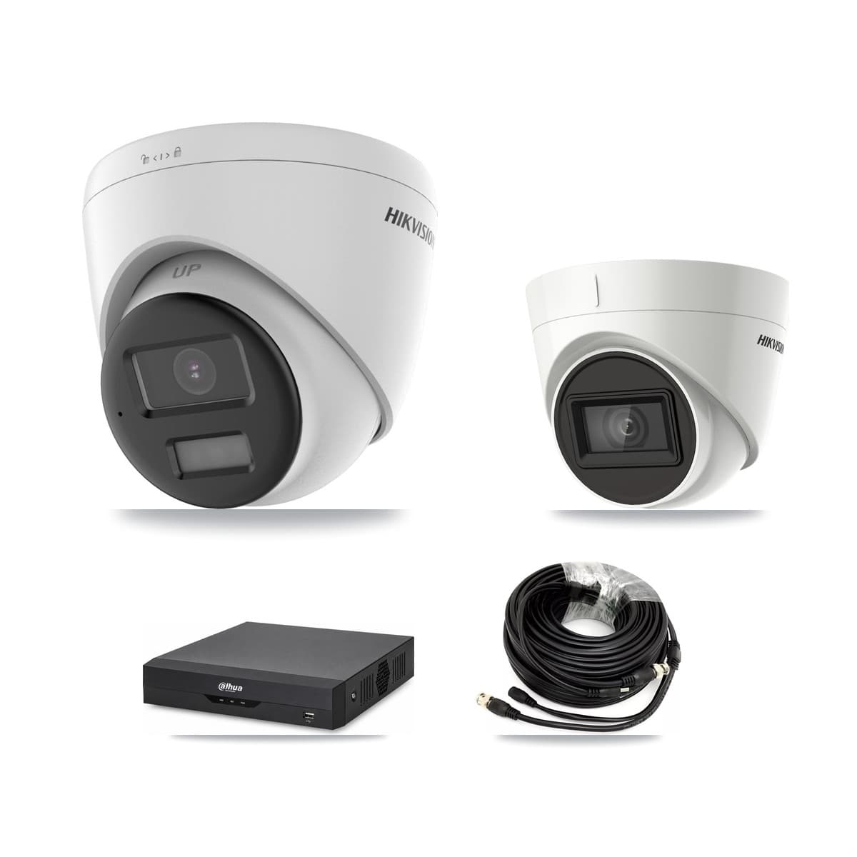 Hikvision & Dahua 4-Channel 4K CCTV Kit — 2 DS-2CE78U0T + 1 DS-2CE78U1T Turret Cameras + 8TB Recording