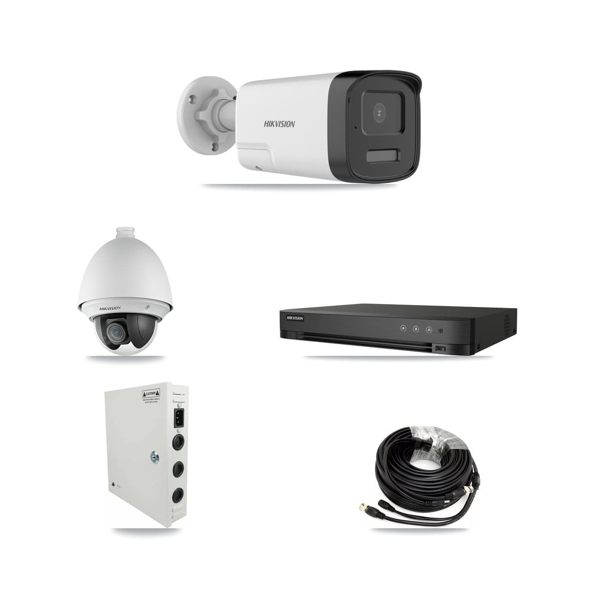 Hikvision 4-Channel 2MP – 5MP CCTV Kit — 1 DS-2AE4225T 2MP PTZ + 2 DS-2CE17K0T 5MP Bullet Cameras + 3TB Recording (IDS-7204HQHI Recorder)