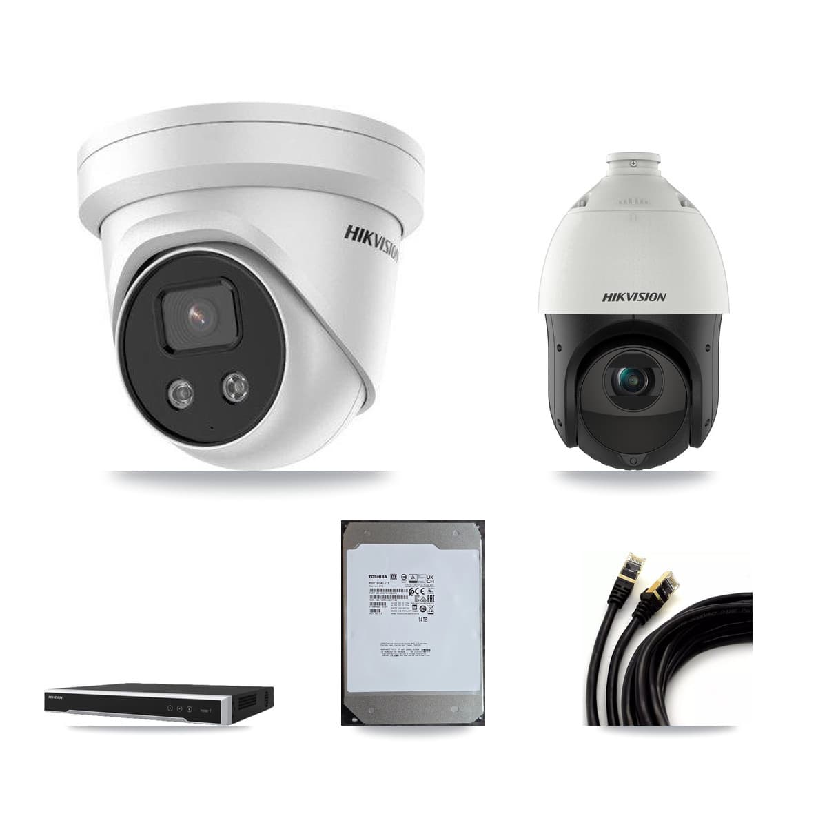 Hikvision 16-Channel 4MP – 5MP CCTV Kit — 11 5MP Turret + 1 4MP PTZ Cameras + 14TB Recording (DS-7616NI-M2 Recorder) - Image 1