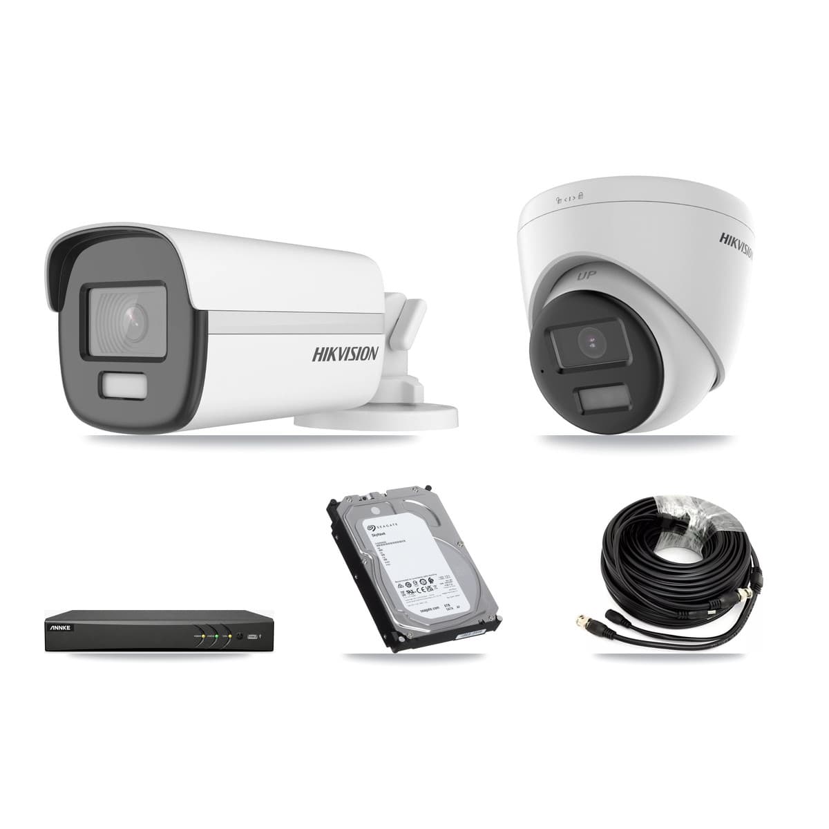 Hikvision & ANNKE 4-Channel 4K CCTV Kit — 1 Bullet + 1 Turret Cameras + 6TB Recording