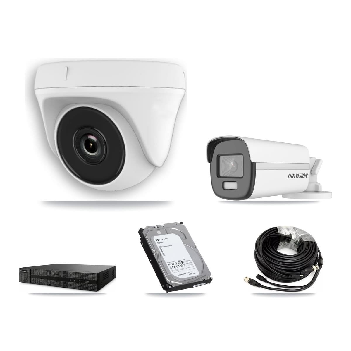 Hikvision 8-Channel 2MP – 4K CCTV Kit — 1 4K Bullet + 5 White 2MP Dome Cameras + 6TB Recording (DVR-8CH Recorder)