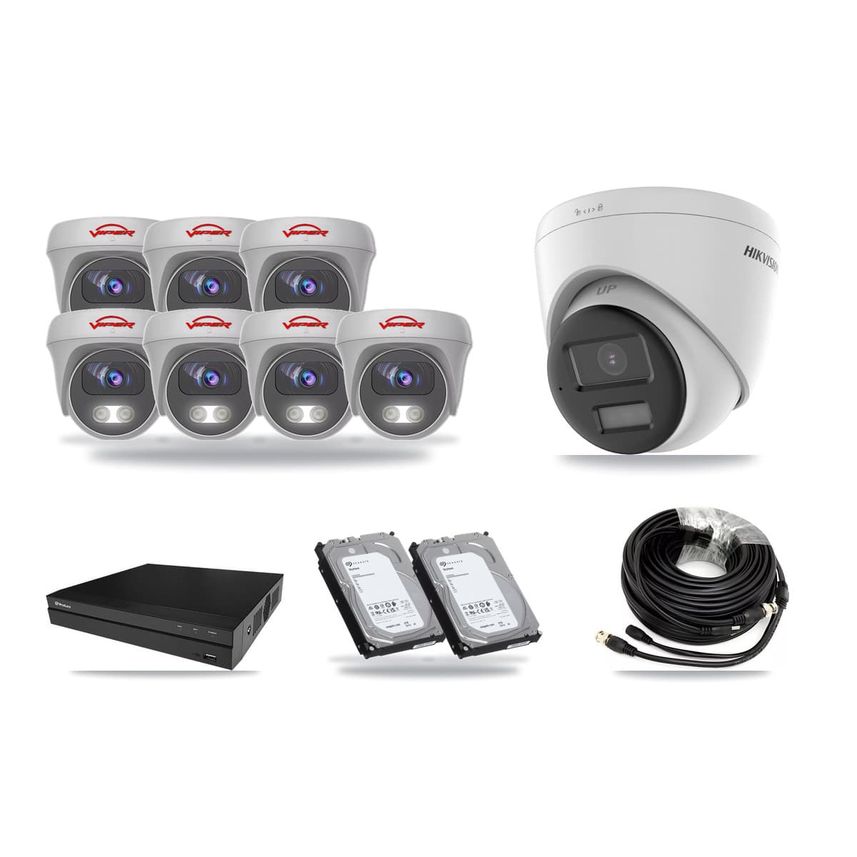 8-Channel 5MP – 4K CCTV Kit — 1 4K Turret + 7 White 5MP Cameras + 2× 6TB Recording - Image 1