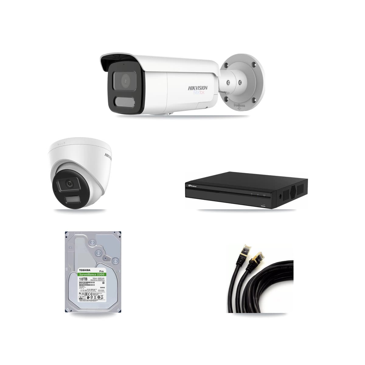 Hikvision & Prolux 4-Channel 4K CCTV Kit — 1 Turret + 3 Bullet Cameras + 10TB Recording