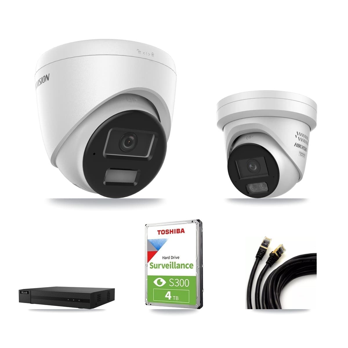 Hikvision & HiLook 8-Channel 4MP CCTV Kit — 2 DS-2CD1343G2 + 1 DS-2CD2347G3 Turret Cameras + 4TB Recording