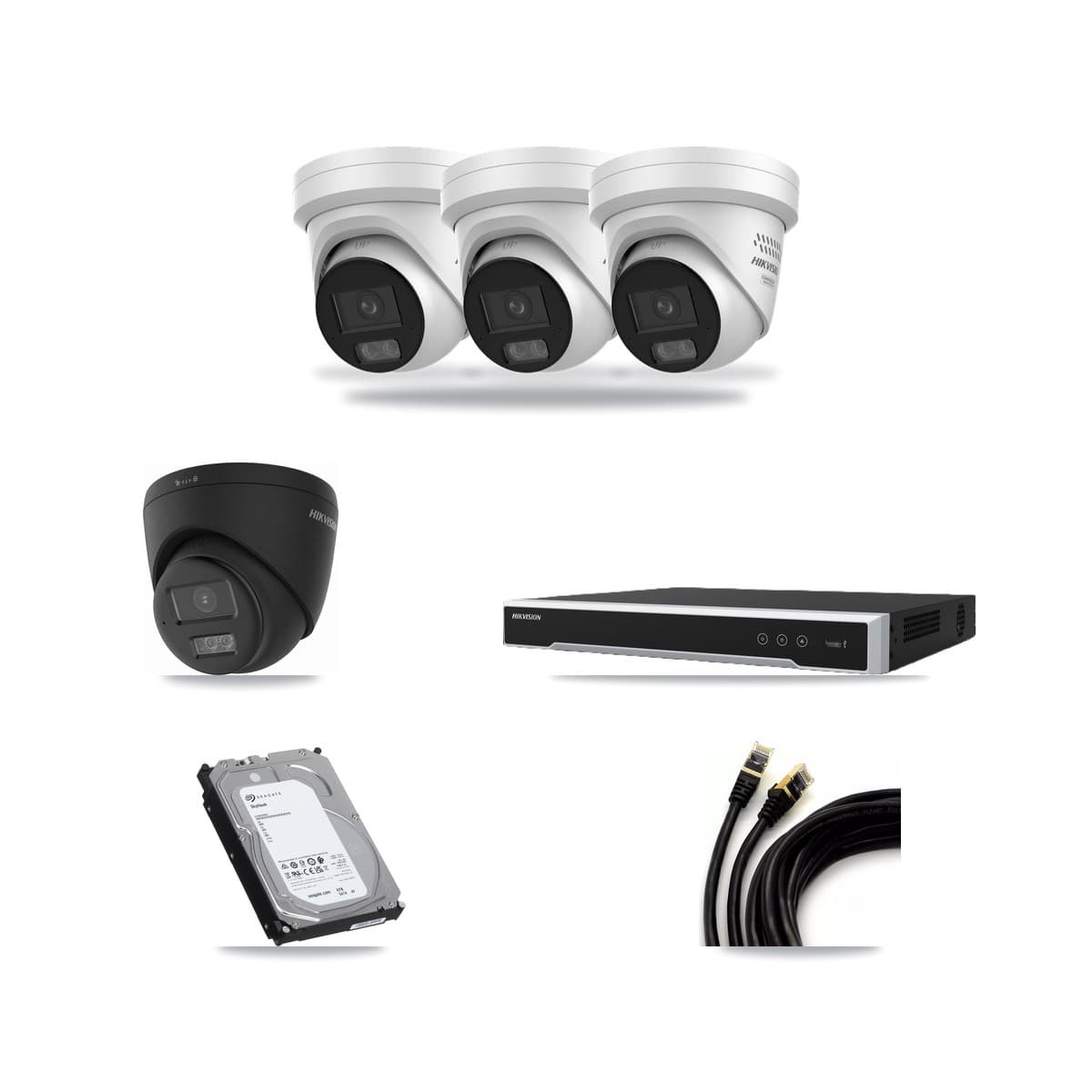Hikvision 16-Channel 4MP – 4K CCTV Kit — 1 Black 4K + 3 4MP Turret Cameras + 6TB Recording (DS-7616NI-M2 Recorder) - Image 1