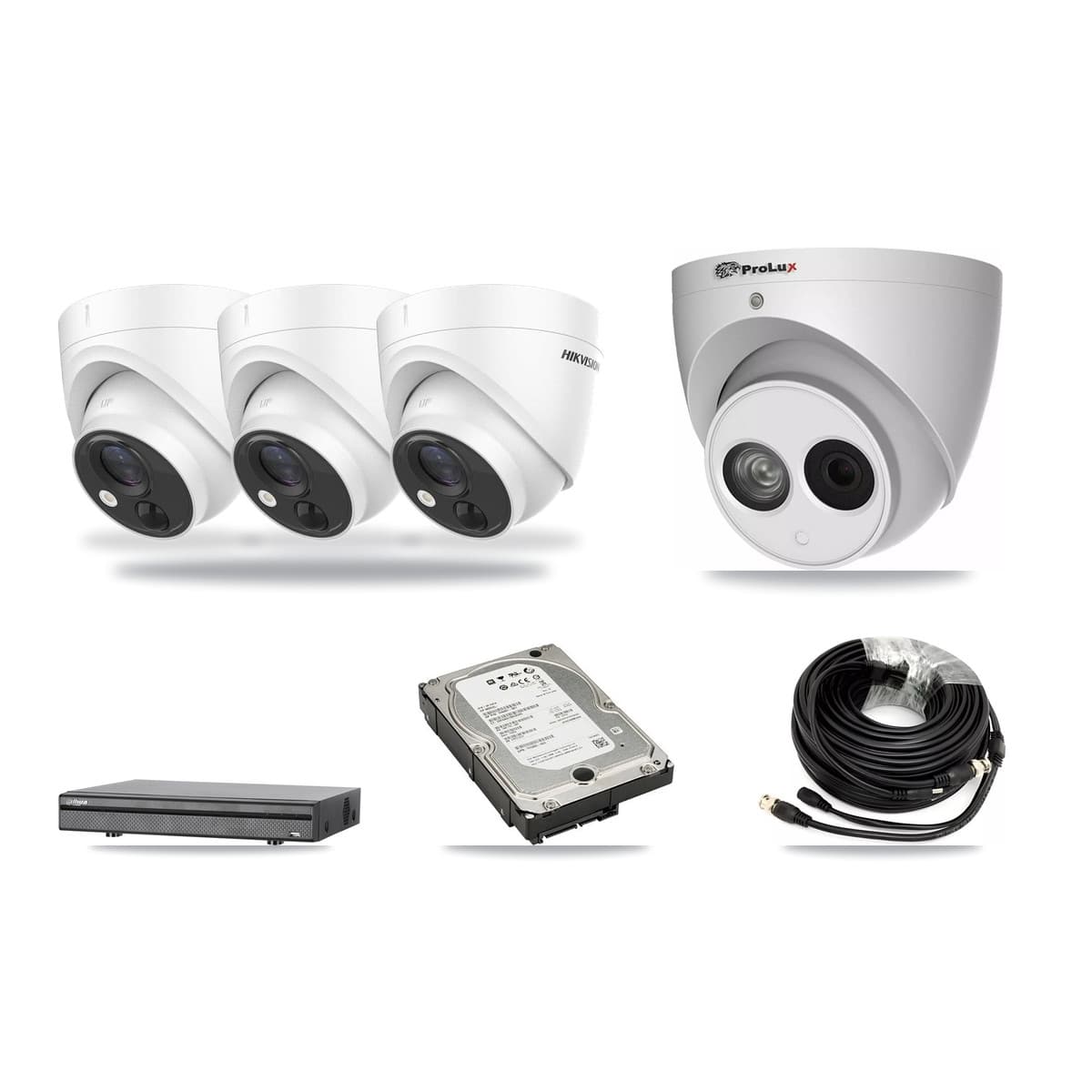 8-Channel 4MP – 5MP CCTV Kit — 3 DS-2CE71H0T 5MP + 1 PXC-612C4W-A 4MP Turret Cameras + 5TB Recording (DH-XVR5108H Recorder) - Image 1