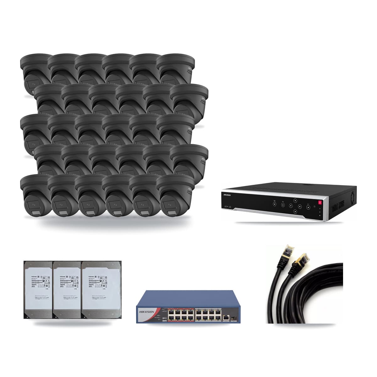 Hikvision 32-Channel 4MP CCTV Kit — 30 Turret Cameras + 3× 14TB Recording - Image 1