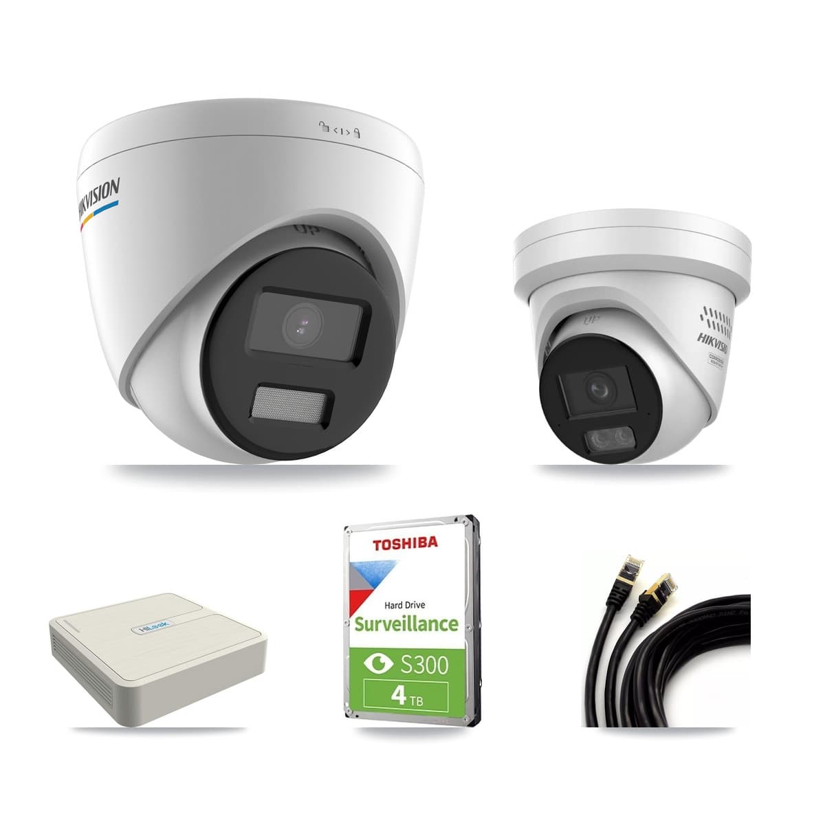 Hikvision & HiLook 8-Channel 2MP – 4MP CCTV Kit — 2 DS-2CD1327G2 2MP + 2 DS-2CD2347G3 4MP Turret Cameras + 4TB Recording - Image 1