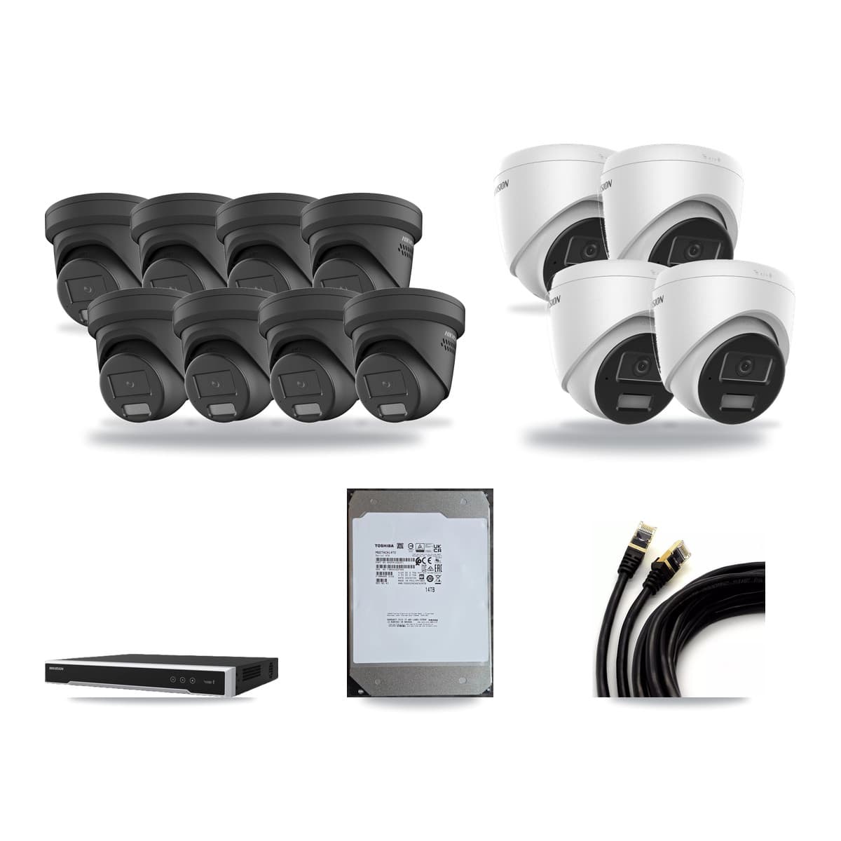 Hikvision 16-Channel 4MP CCTV Kit — 4 DS-2CD1343G2 + 8 DS-2CD2347G2 Turret Cameras + 14TB Recording - Image 1