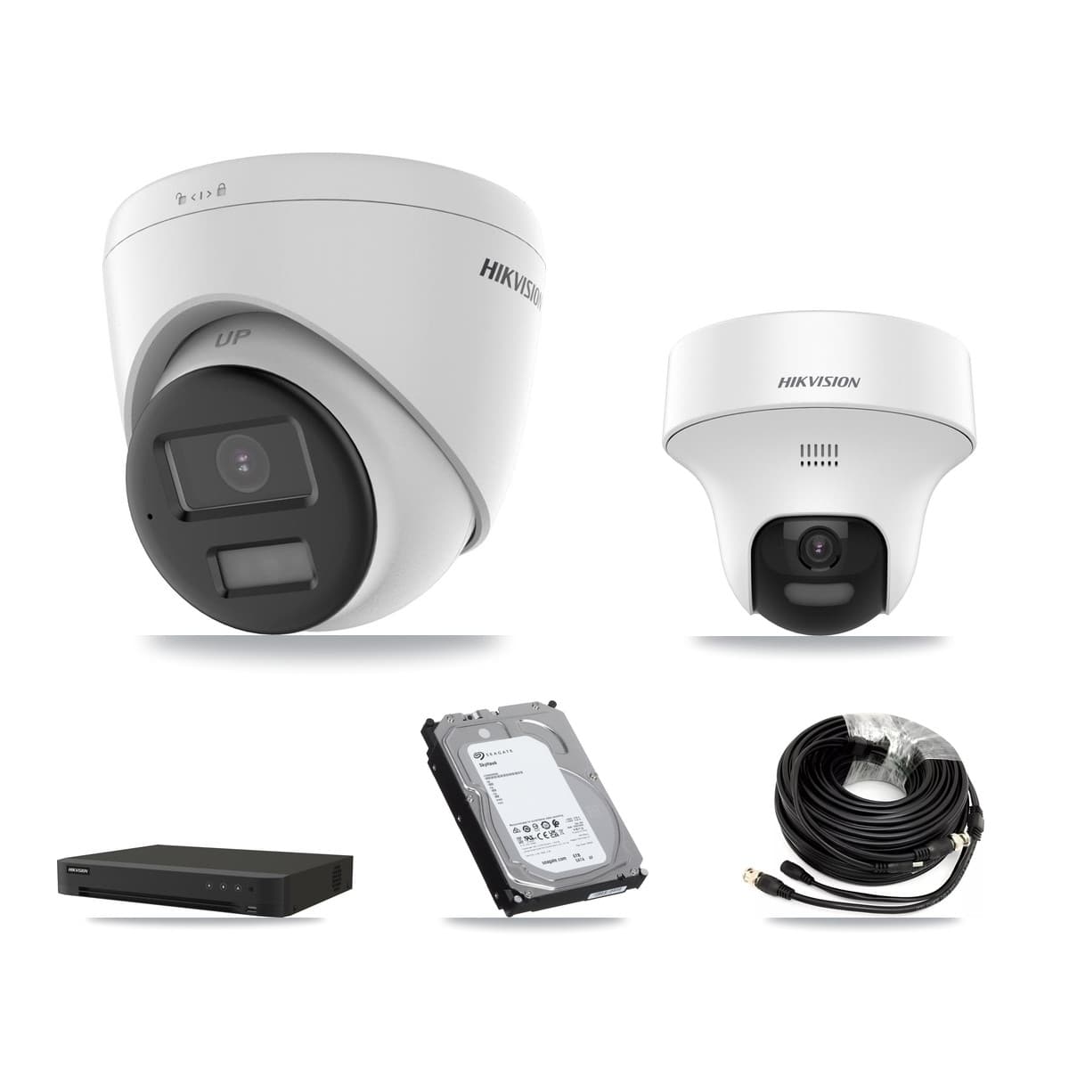 Hikvision 8-Channel 5MP CCTV Kit — 2 DS-2CE70K0T-PTLTS + 6 DS-2CE78K0T-LPTS Turret Cameras + 6TB Recording (IDS-7208HUHI-M1/XT Recorder)