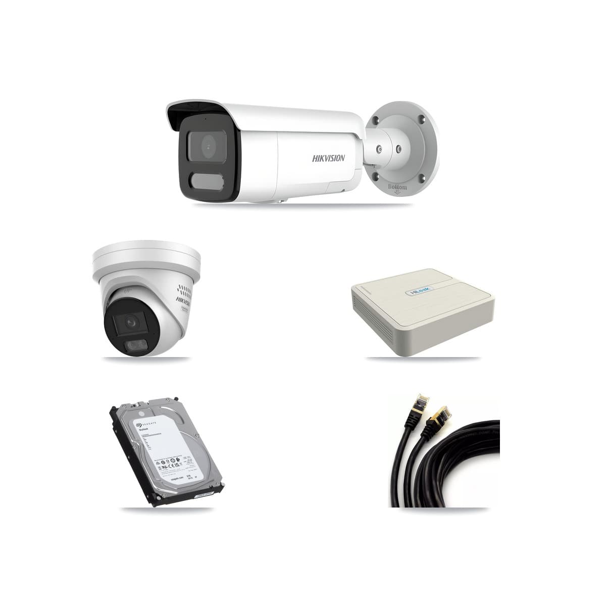 Hikvision & HiLook 8-Channel 4MP CCTV Kit — 2 DS-2CD2347G3 Turret + 5 DS-2CD2T47G2H Bullet Cameras + 6TB Recording