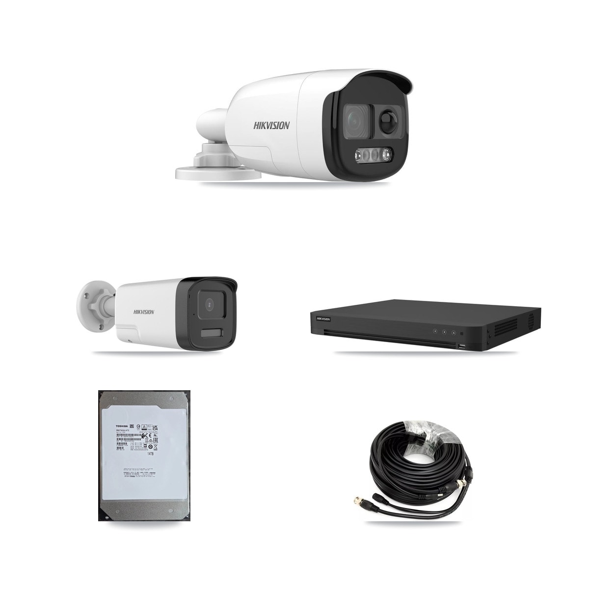 Hikvision iDS-7216HUHI-M2/XT 16-Channel DVR CCTV Kit — 4× DS-2CE12KF3T-PIRXO Bullet + 4× DS-2CE17K0T-LXTS Bullet 5MP Cameras + 14TB HDD