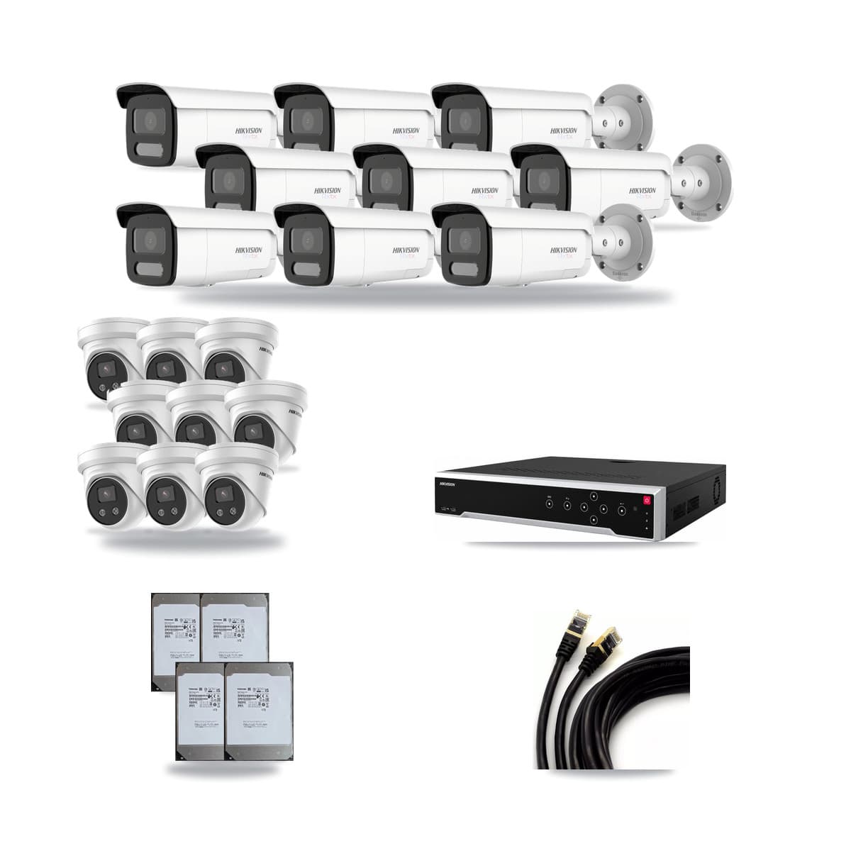 Hikvision 32-Channel 5MP – 4K CCTV Kit — 9 4K Bullet + 9 5MP Turret Cameras + 4× 14TB Recording - Image 1