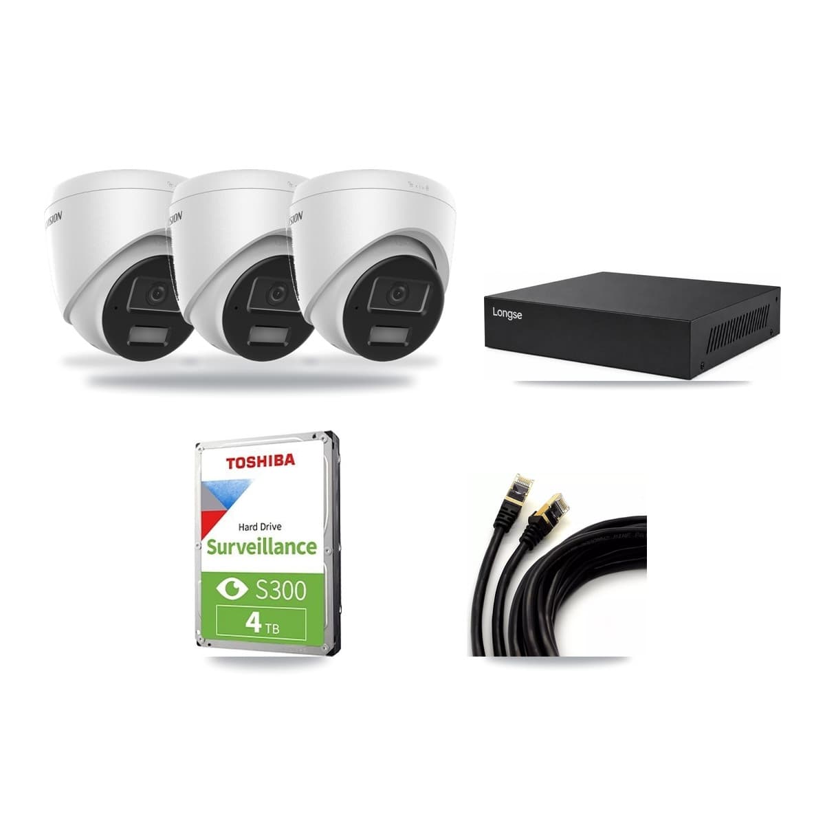 Hikvision & Longse 8-Channel 4MP CCTV Kit — 3 DS-2CD1343G2 Turret Cameras + 4TB Recording - Image 1