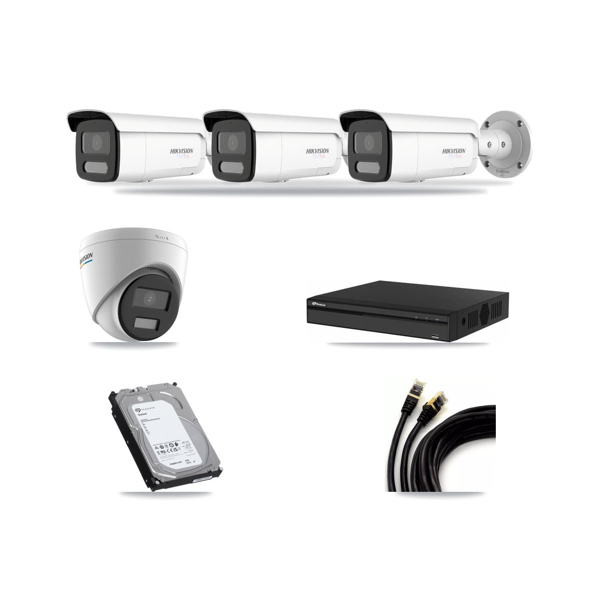 Hikvision & Prolux 4-Channel 2MP – 4K CCTV Kit — 1 2MP Turret + 3 4K Bullet Cameras + 6TB Recording - Image 1