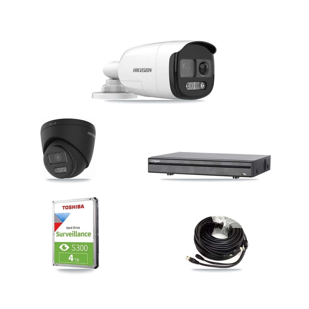 Hikvision & Dahua 8-Channel 5MP – 4K CCTV Kit — 1 5MP Bullet + 1 Black 4K Turret Cameras + 4TB Recording