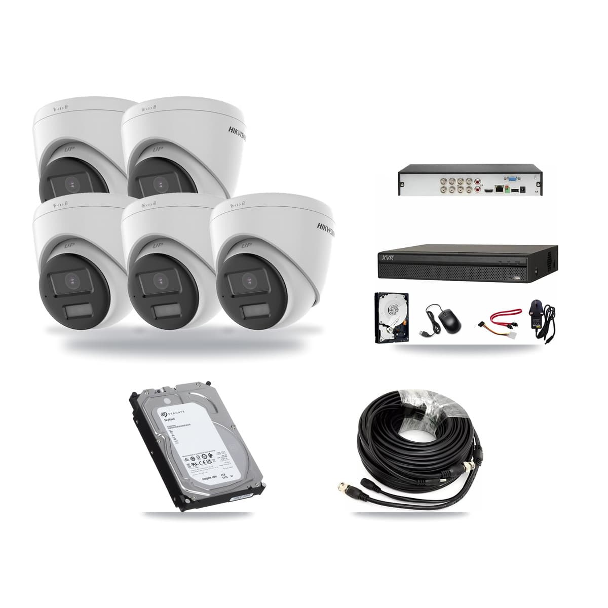 Hikvision & Dahua 8-Channel 5MP CCTV Kit — 5 DS-2CE78K0T-LPTS Turret Cameras + 6TB Recording (XVR-3108AD-4K Recorder) - Image 1