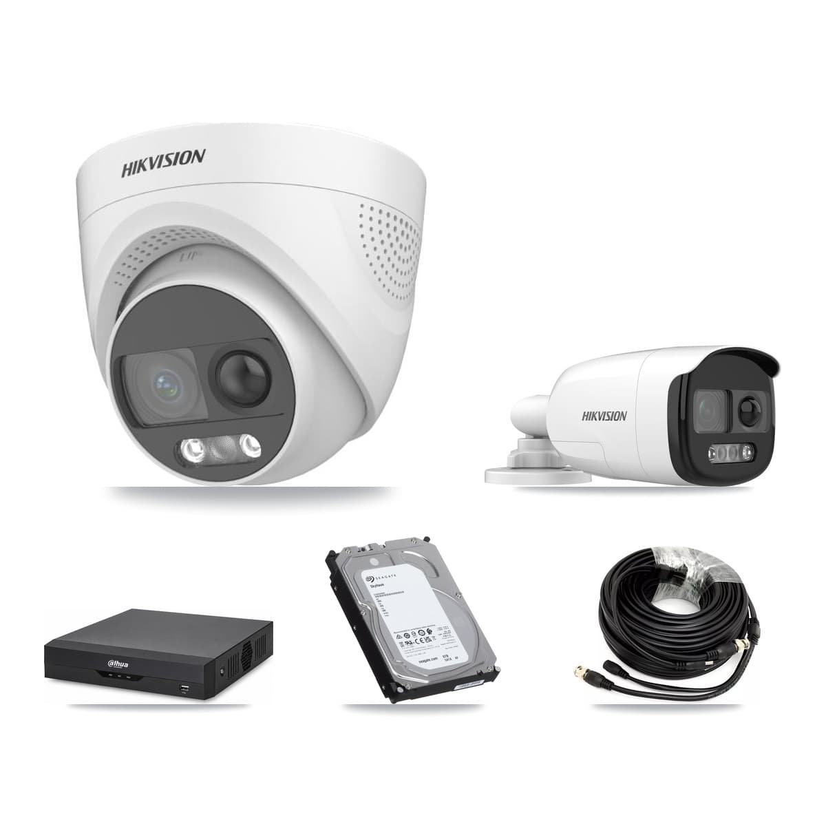 Hikvision & Dahua 4-Channel 5MP CCTV Kit — 1 DS-2CE12KF3T Bullet + 2 DS-2CE72KF3T Turret Cameras + 6TB Recording
