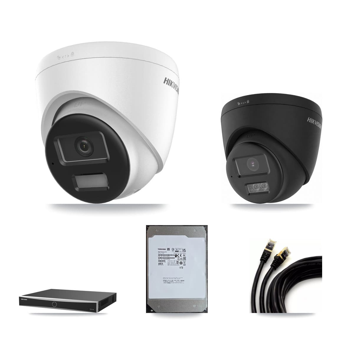 Hikvision 16-Channel 4K CCTV Kit — 5 + 5 Black Turret Cameras + 2× 14TB Recording