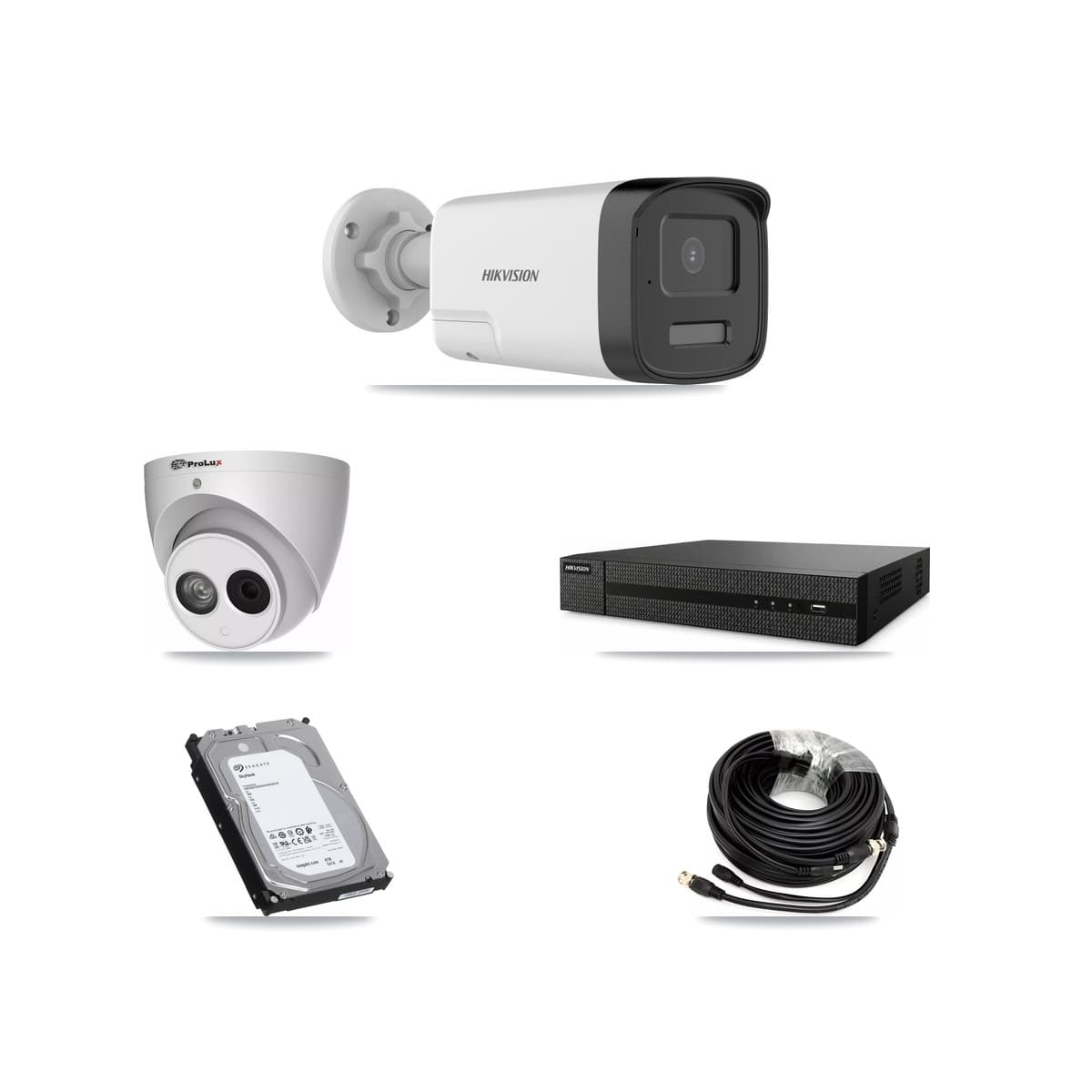 Hikvision & Prolux 8-Channel 4MP – 5MP CCTV Kit — 7 DS-2CE17K0T 5MP Bullet + 1 PXC-612C4W-A 4MP Turret Cameras + 6TB Recording