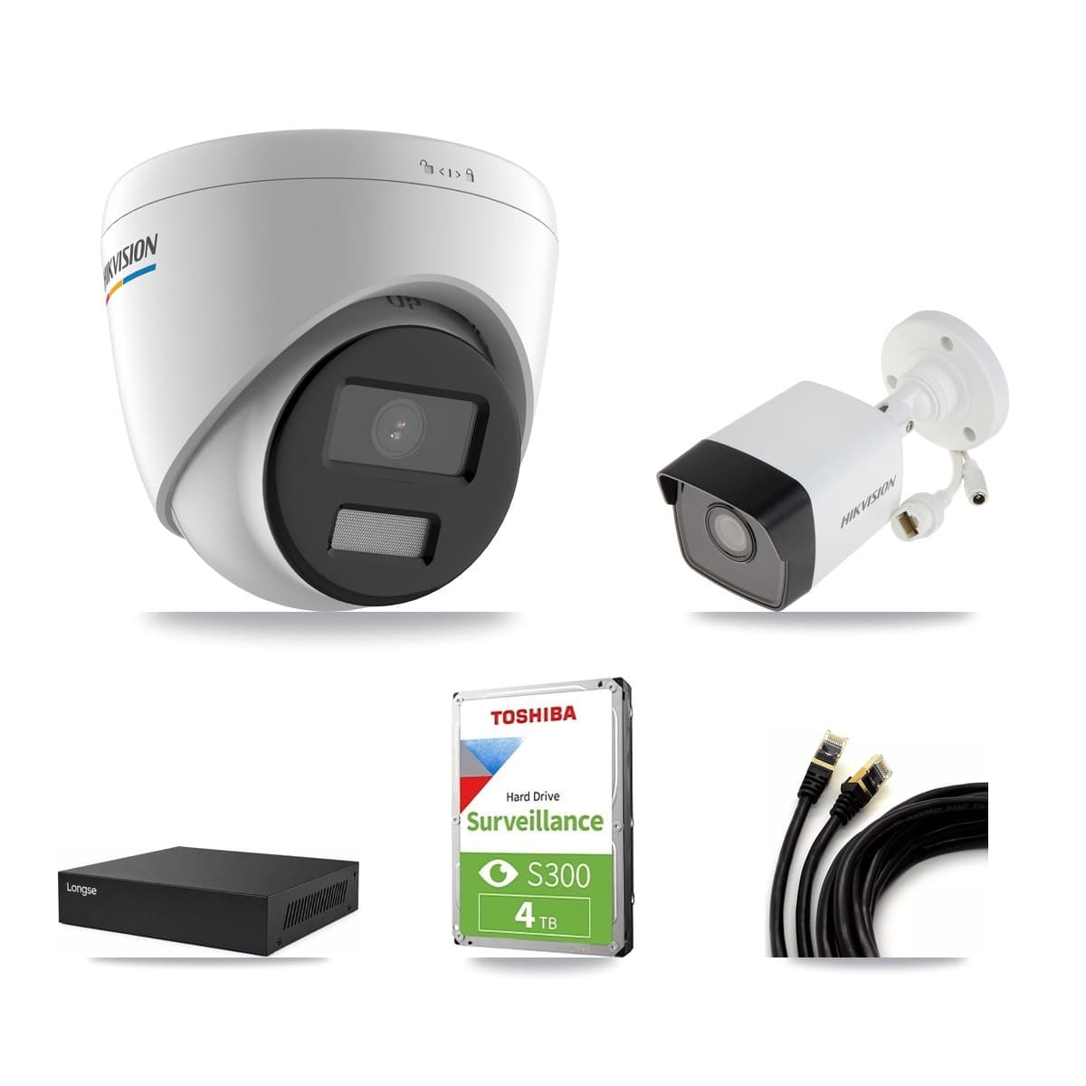 Hikvision & Longse 8-Channel 2MP – 5MP CCTV Kit — 1 5MP Bullet + 4 2MP Turret Cameras + 4TB Recording