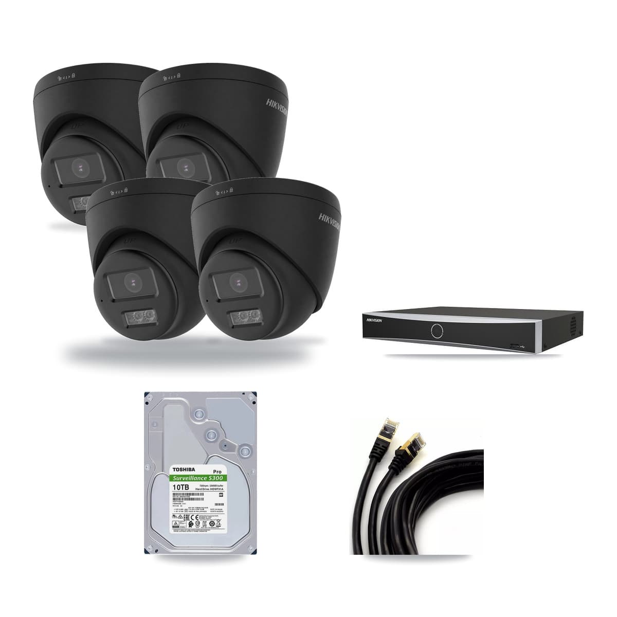 Hikvision 4-Channel 4K CCTV Kit — 4 Black DS-2CD1383G2 Turret Cameras + 10TB Recording - Image 1