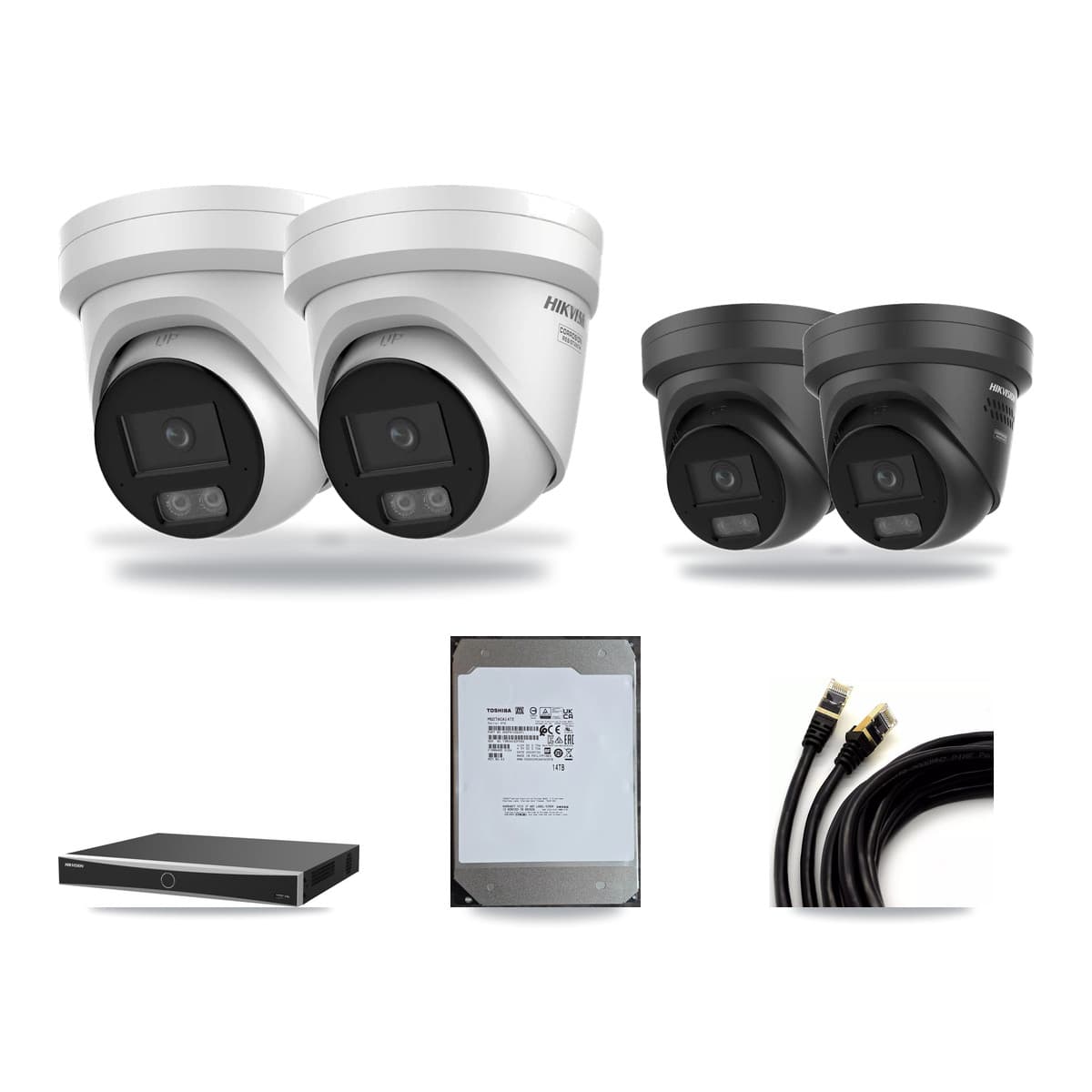 Hikvision 16-Channel 4K CCTV Kit — 2 + 2 Black Turret Cameras + 14TB Recording (DS-7616NXI Recorder) - Image 1