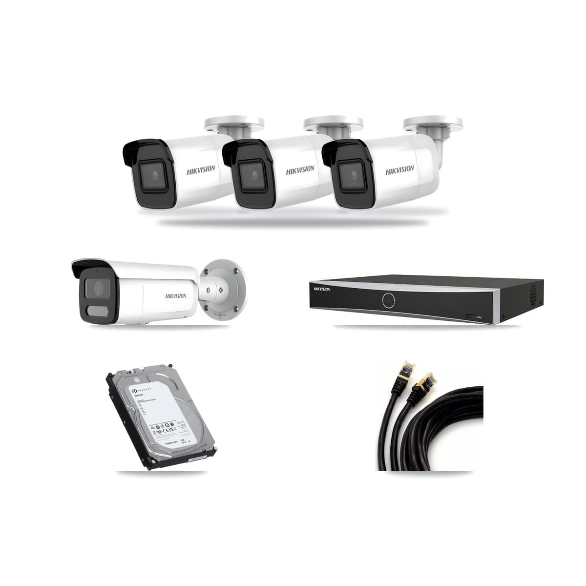 Hikvision 4-Channel 4MP – 4K CCTV Kit — 3 4K + 1 4MP Bullet Cameras + 6TB Recording - Image 1