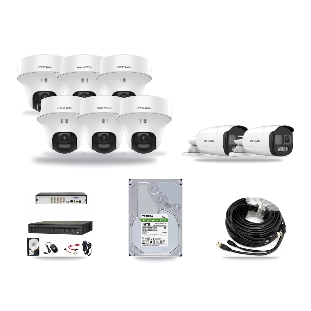 Hikvision & Dahua 8-Channel 5MP CCTV Kit — 2 DS-2CE12KF3T Bullet + 6 DS-2CE70K0T Turret Cameras + 10TB Recording - Image 1