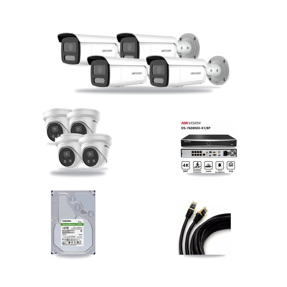 Hikvision 8-Channel 4MP – 5MP CCTV Kit — 4 4MP Bullet + 4 5MP Turret Cameras + 10TB Recording - Image 1