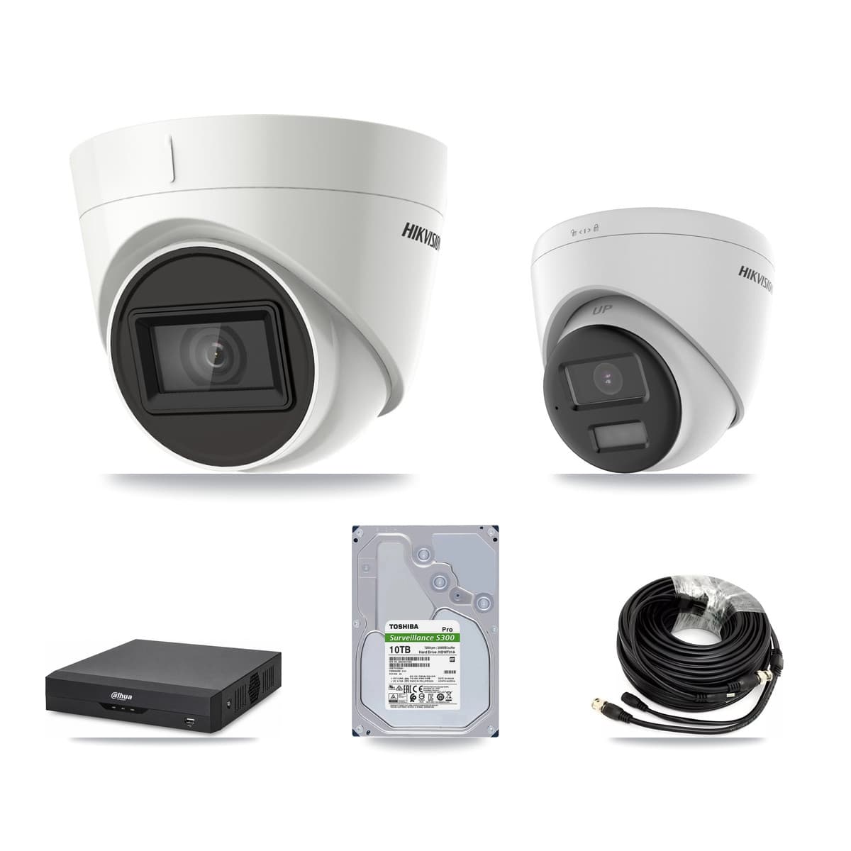 Hikvision & Dahua 4-Channel 4K CCTV Kit — 1 DS-2CE78U0T + 3 DS-2CE78U1T Turret Cameras + 10TB Recording