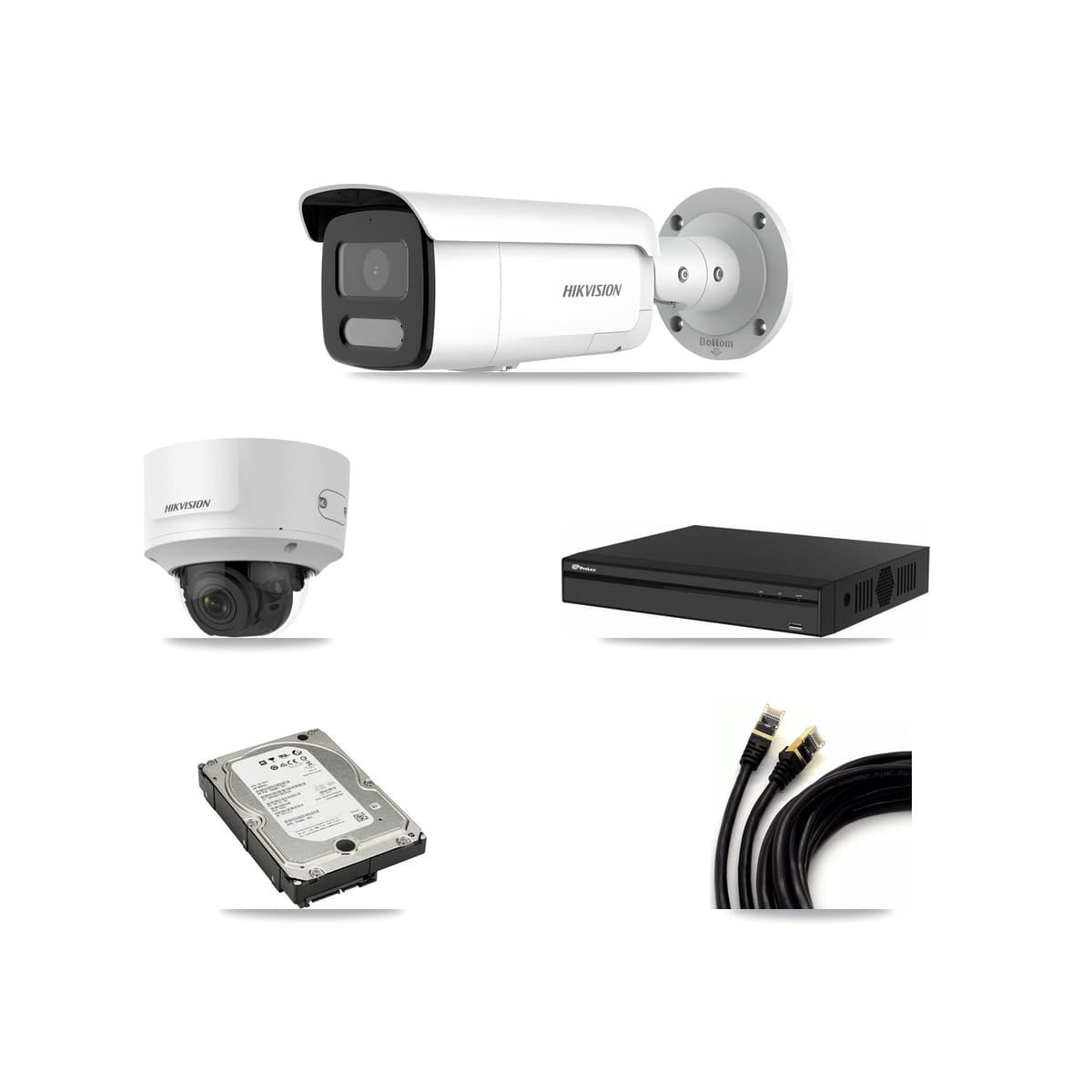 Hikvision & Prolux 4-Channel 2MP – 4MP CCTV Kit — 1 2MP Dome + 3 4MP Bullet Cameras + 5TB Recording