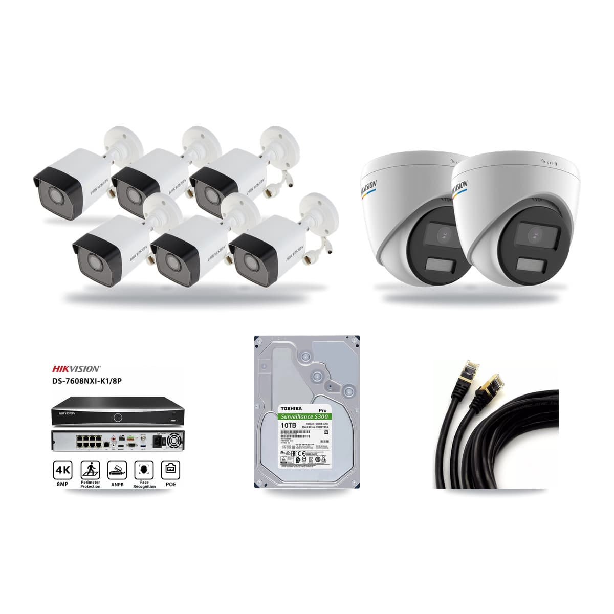 Hikvision 8-Channel 2MP – 5MP CCTV Kit — 6 5MP Bullet + 2 2MP Turret Cameras + 10TB Recording - Image 1