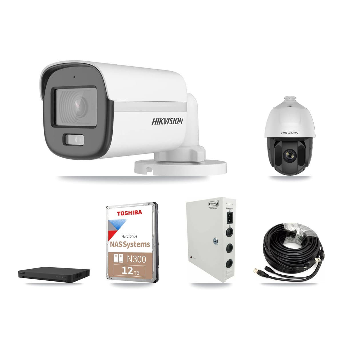 Hikvision 32-Channel 2MP – 5MP CCTV Kit — 7 DS-2AE5225TI 2MP PTZ + 14 DS-2CE12KF0T 5MP Bullet Cameras + 2× 12TB Recording