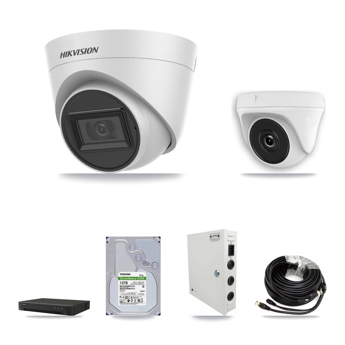 Hikvision 16-Channel 2MP – 5MP CCTV Kit — 6 White 5MP Turret + 3 White 2MP Dome Cameras + 10TB Recording (IDS-7216HQHI Recorder)